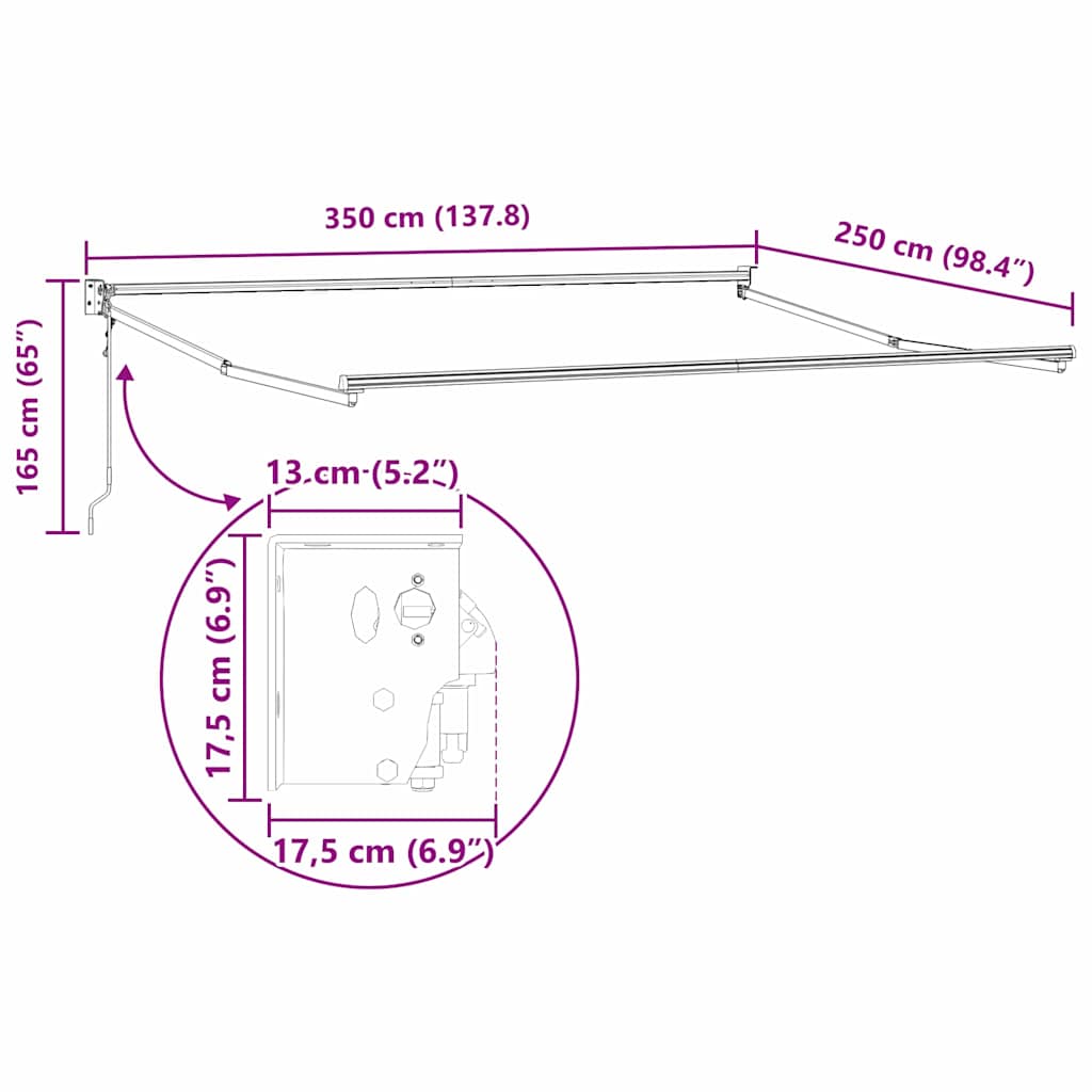 Awning Manual White 3.5 x 2.5 m Metal