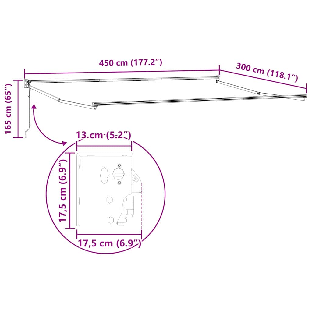 Awning Manual White 4.5 x 3 m Metal