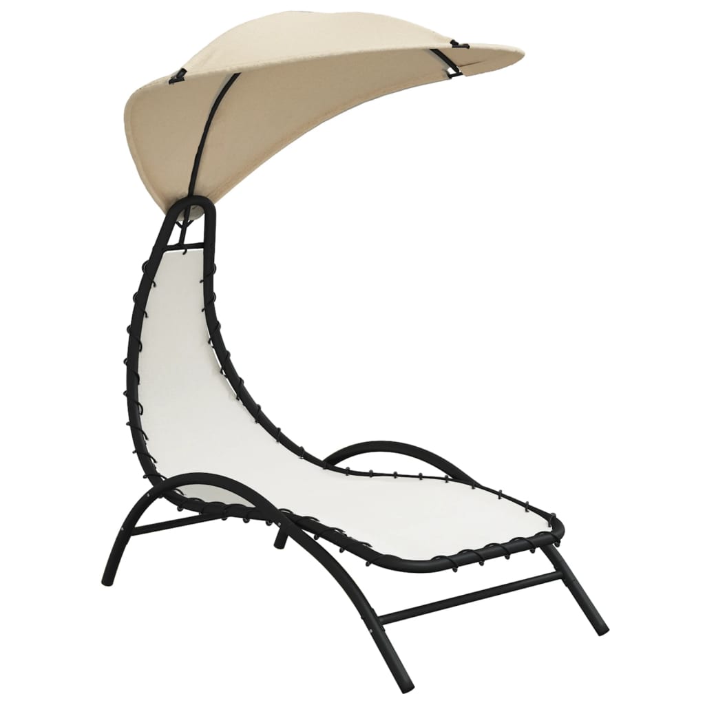 Sun Lounger with Canopy Cream 167x80x195 cm Fabric and Steel