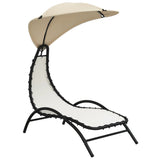 Sun Lounger with Canopy Cream 167x80x195 cm Fabric and Steel