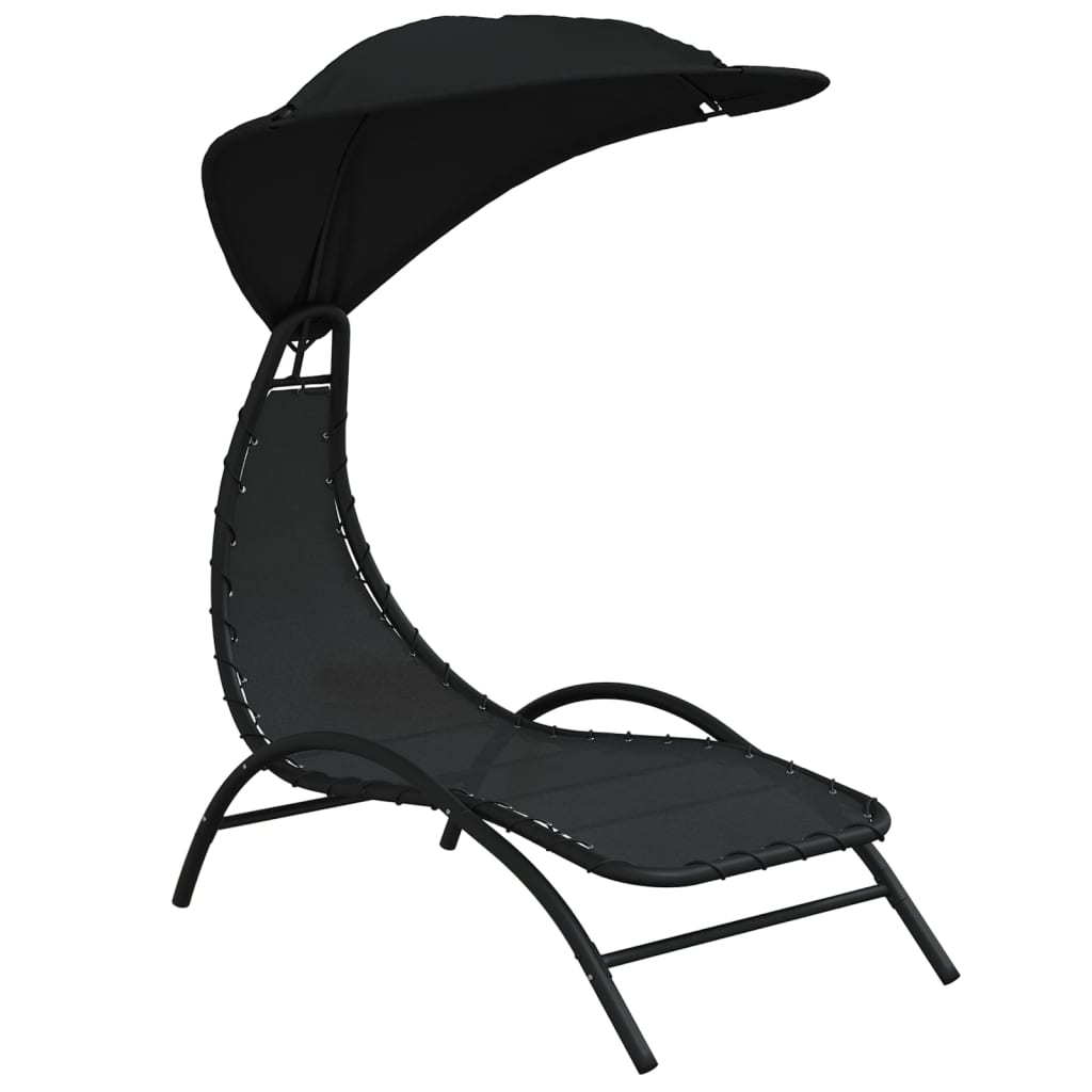 Sun Lounger with Canopy Black 167x80x195 cm Fabric and Steel