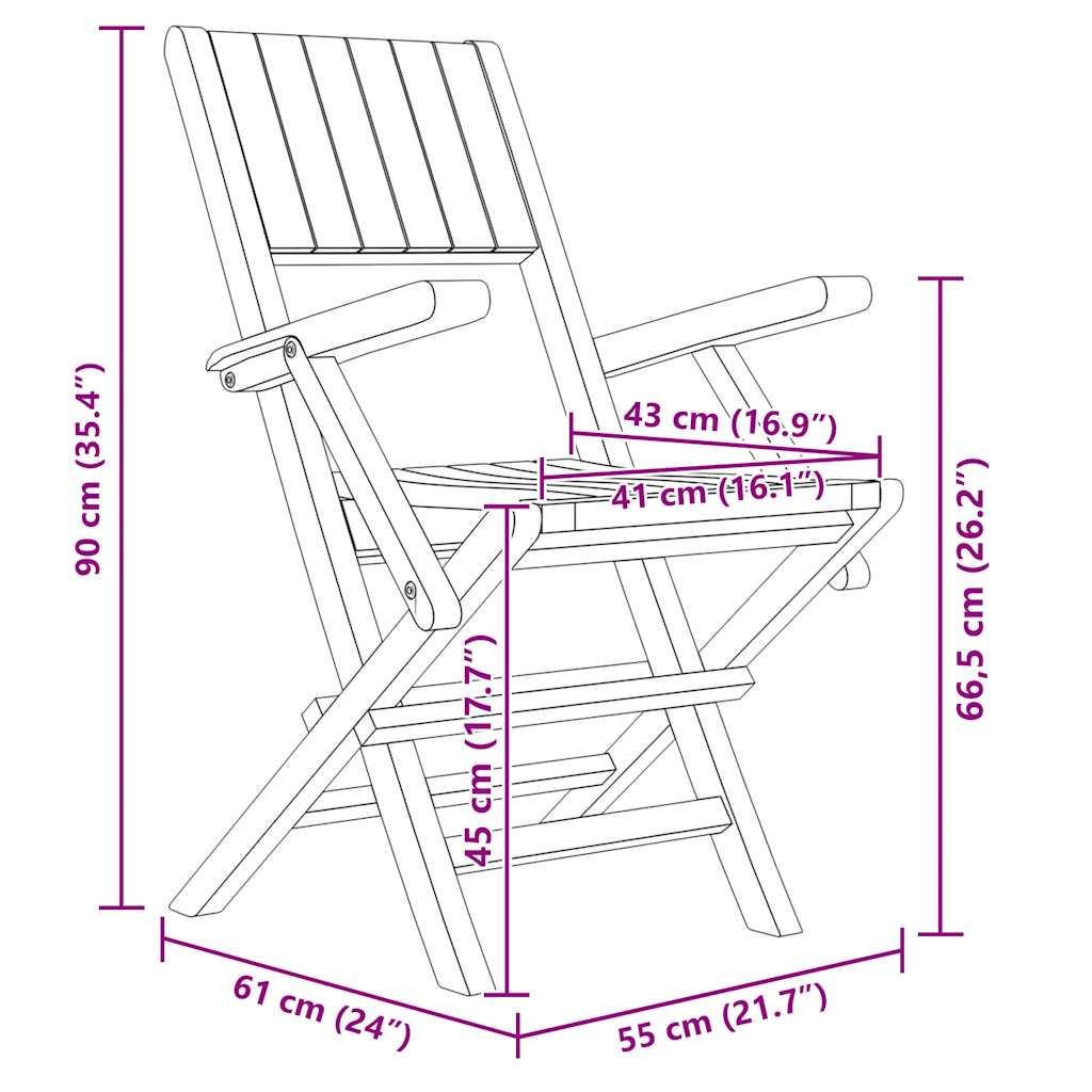 Folding Garden Chairs 2 pcs 55x61x90 cm Solid Wood Teak