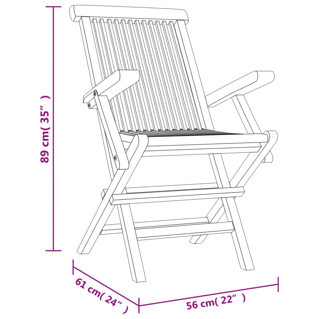 vidaXL Folding Garden Chairs 4 pcs Grey 56x61x89 cm Solid Wood Teak