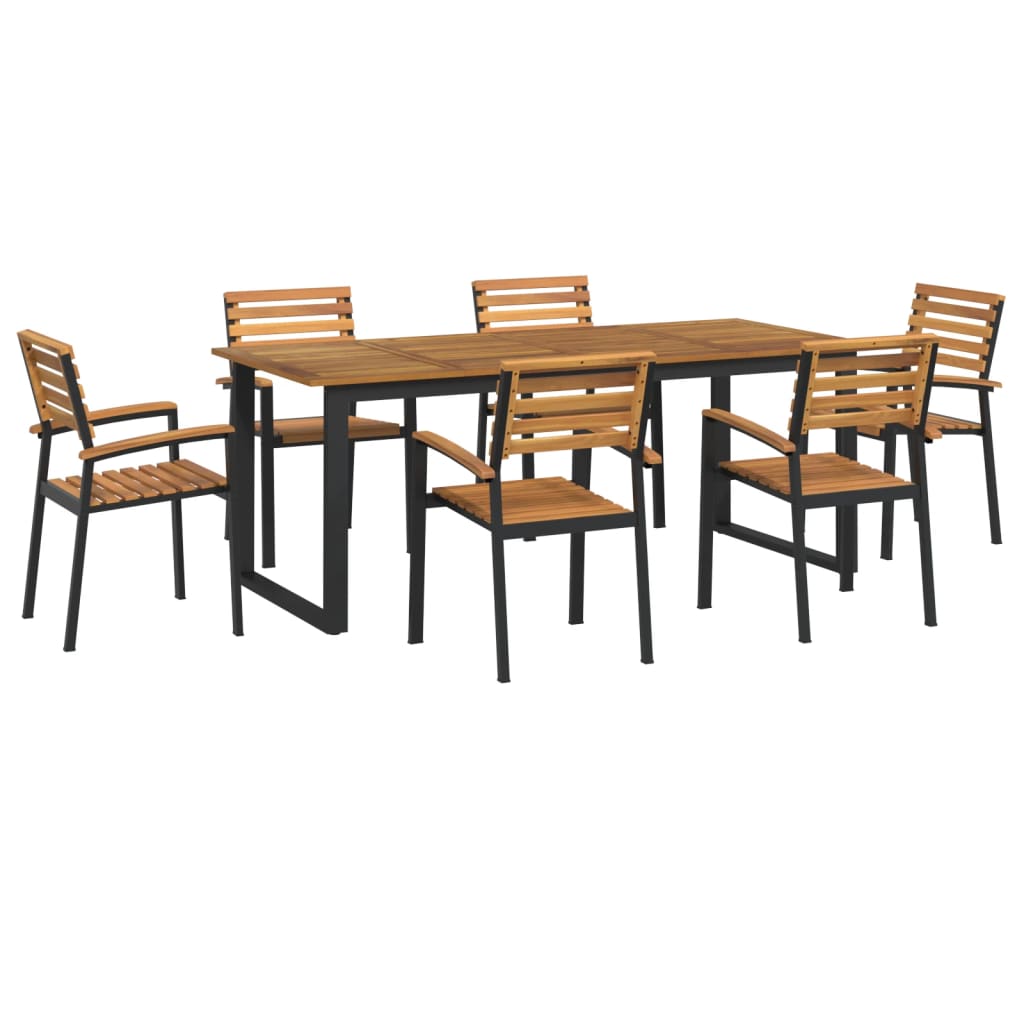 7 Piece Garden Dining Set Solid Wood Acacia and Metal