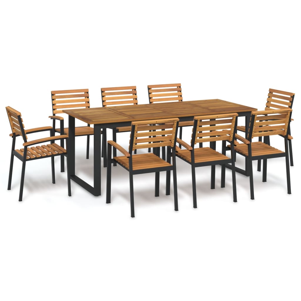 9 Piece Garden Dining Set Solid Wood Acacia and Metal