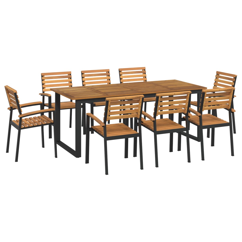 9 Piece Garden Dining Set Solid Wood Acacia and Metal