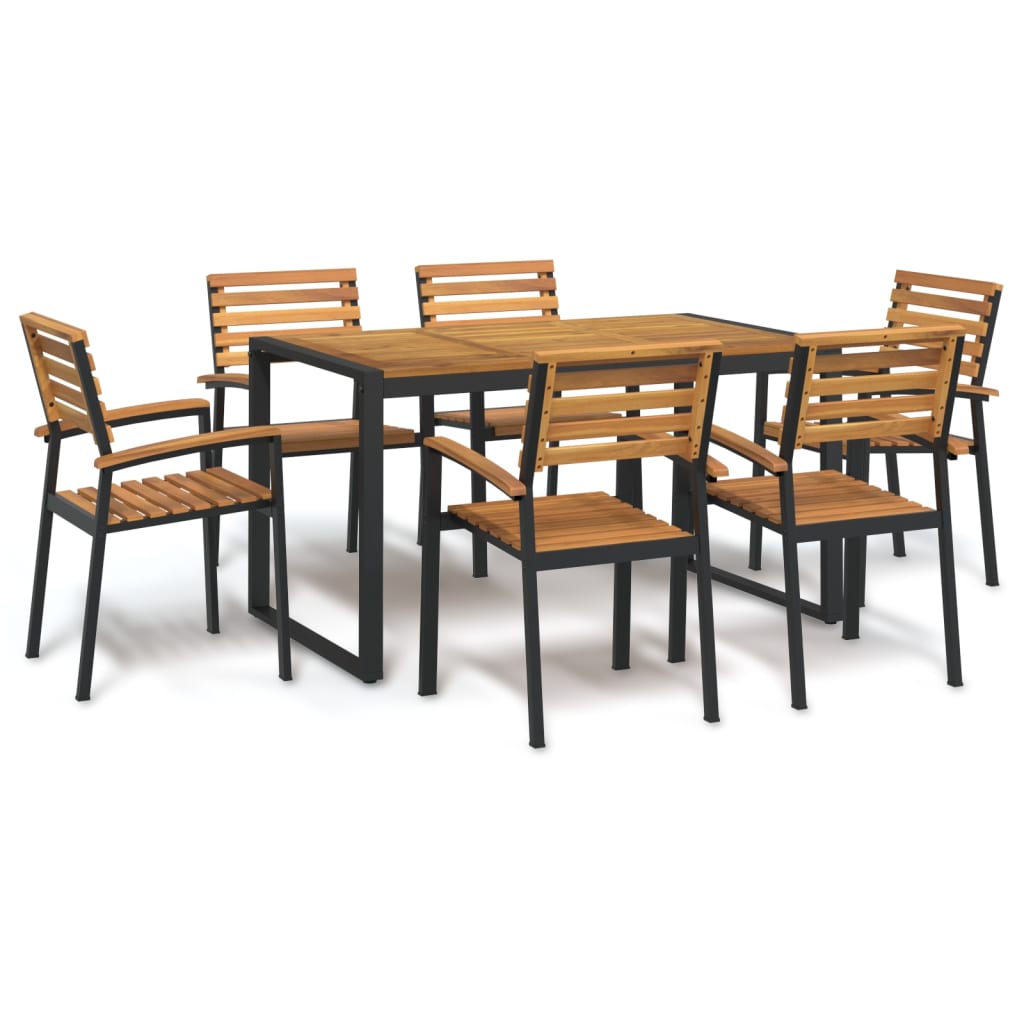 7 Piece Garden Dining Set Solid Wood Acacia and Metal