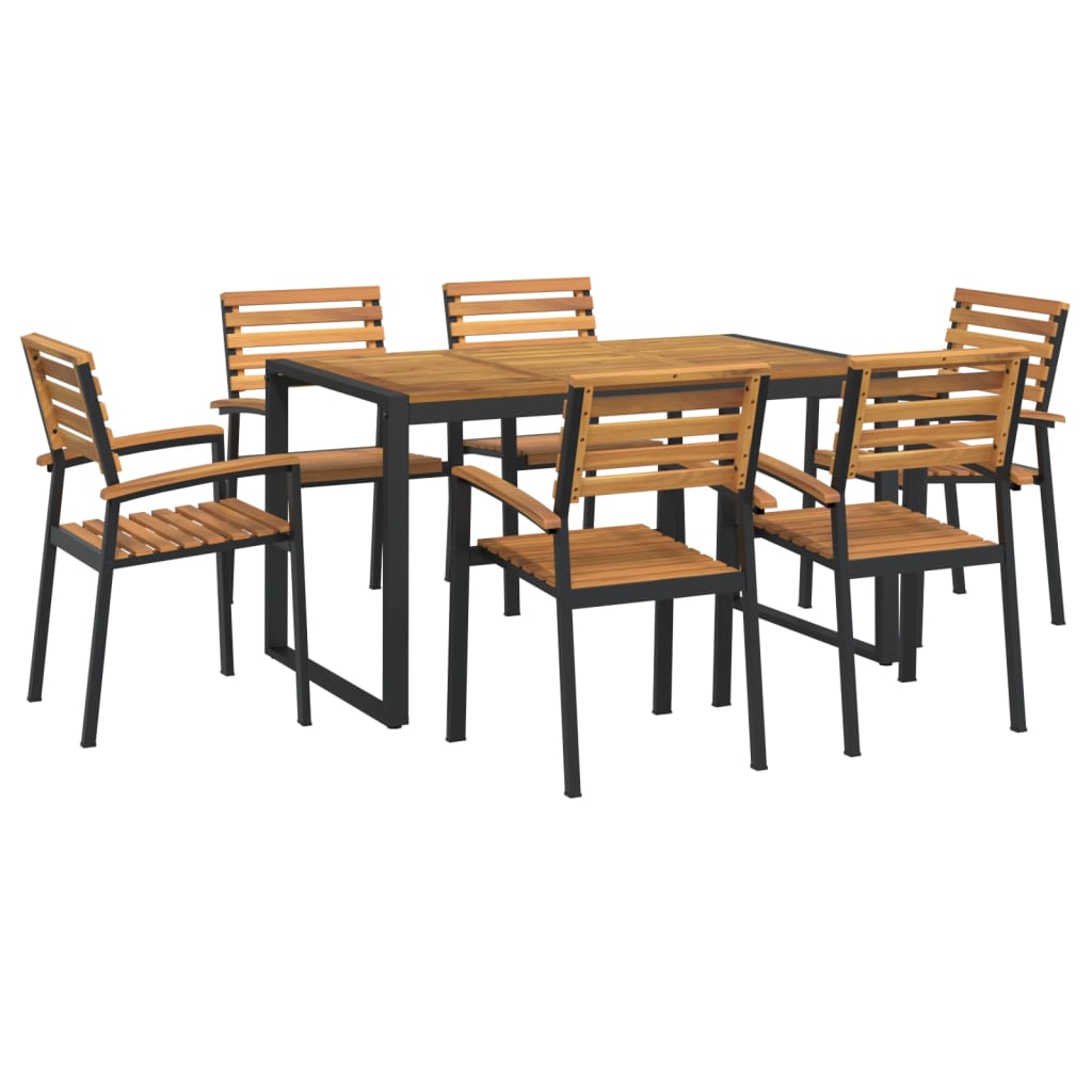 7 Piece Garden Dining Set Solid Wood Acacia and Metal