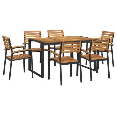 7 Piece Garden Dining Set Solid Wood Acacia and Metal