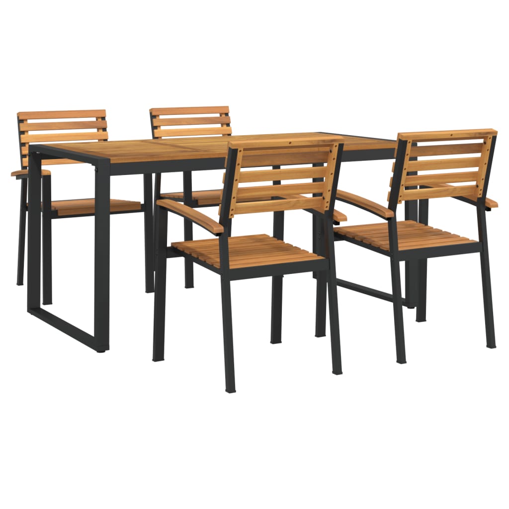 5 Piece Garden Dining Set Solid Wood Acacia and Metal