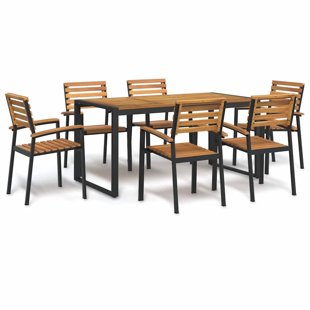 7 Piece Garden Dining Set Solid Wood Acacia and Metal