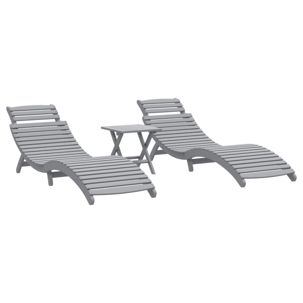 Sun Loungers 2 pcs with Table Grey Solid Wood Acacia