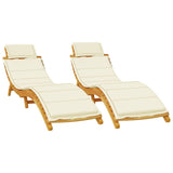 Sun Loungers 2 pcs with Cream Cushions Solid Wood Acacia