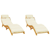 Sun Loungers 2 pcs with Cream Cushions Solid Wood Acacia