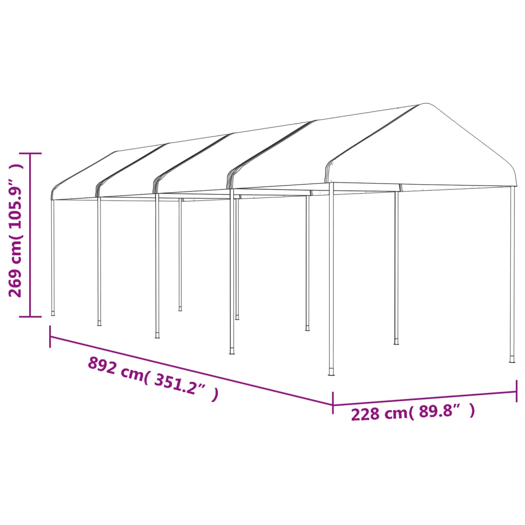 Gazebo with Roof White 8.92x2.28x2.69 m Polyethylene