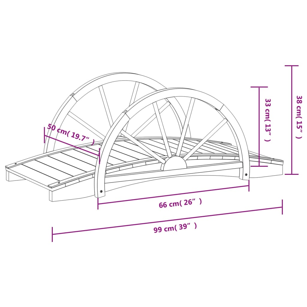 Garden Bridge with Half-wheel 99x50x38 cm Solid Wood Fir