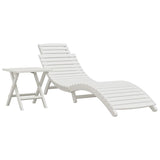 Sun Lounger with Table White Solid Wood Acacia