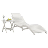 Sun Lounger with Table White Solid Wood Acacia