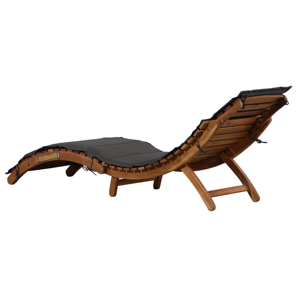 Sun Lounger with Dark Grey Cushions Solid Wood Acacia