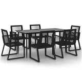 7 Piece Garden Dining Set Black PVC Rattan