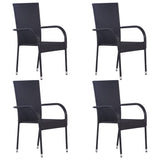 5 Piece Garden Dining Set Black Poly Rattan