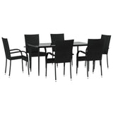 7 Piece Garden Dining Set Black Poly Rattan