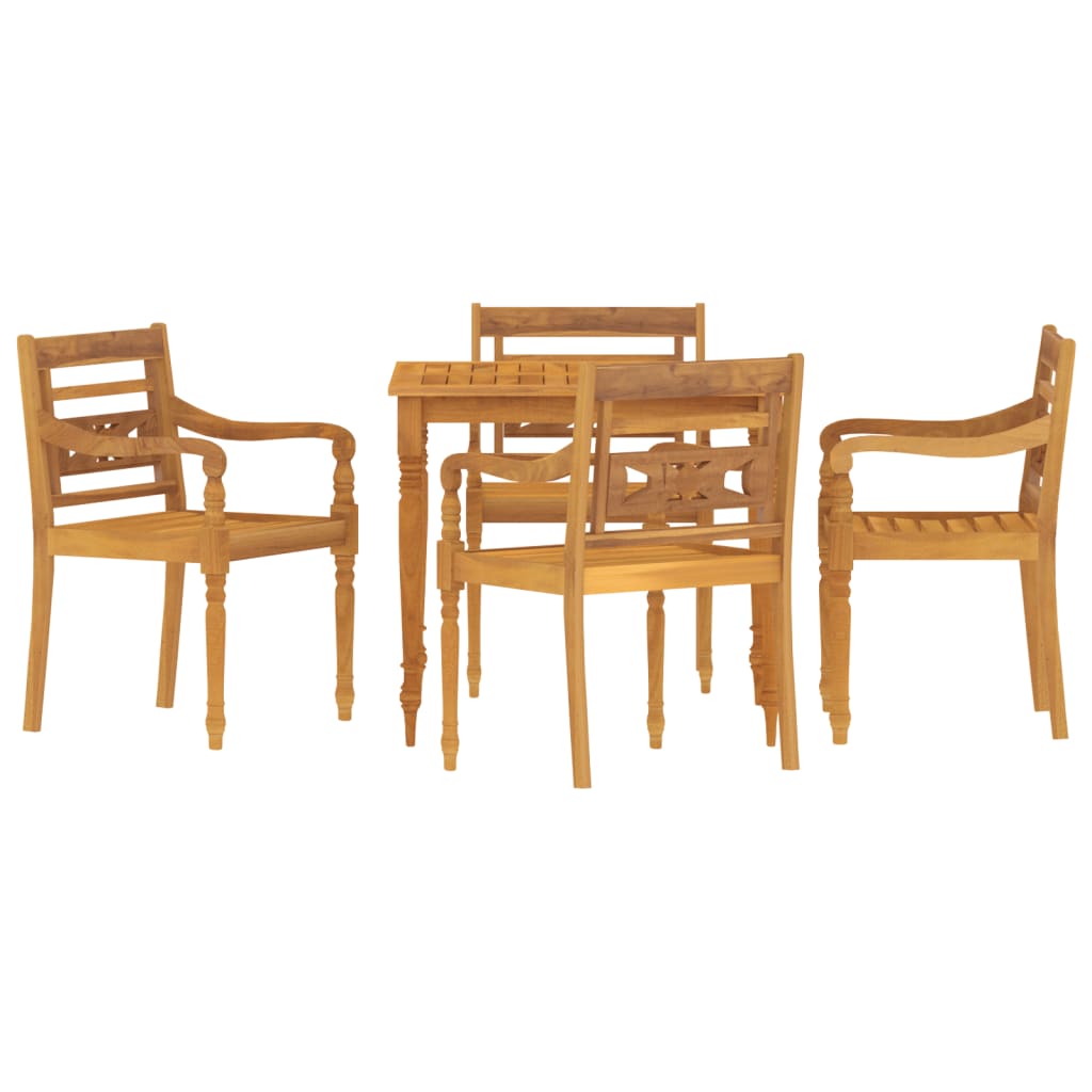 5 Piece Garden Dining Set Solid Wood Teak