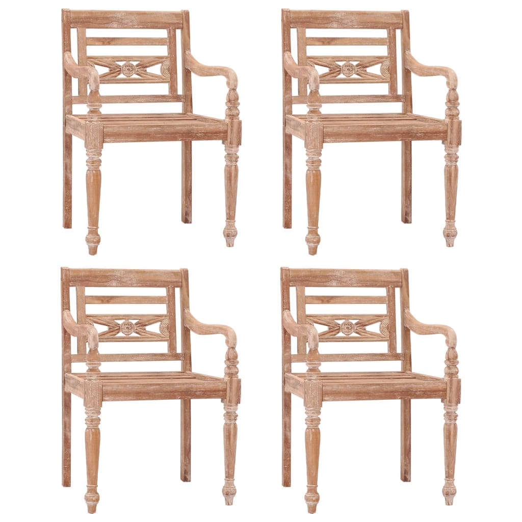 vidaXL Batavia Chairs 4 pcs White Wash Solid Wood Teak