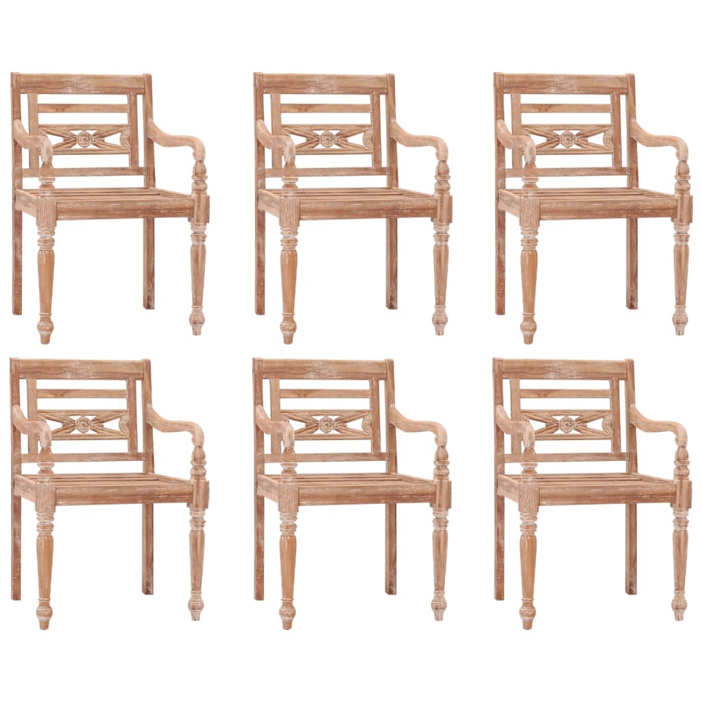 vidaXL Batavia Chairs 6 pcs White Wash Solid Wood Teak