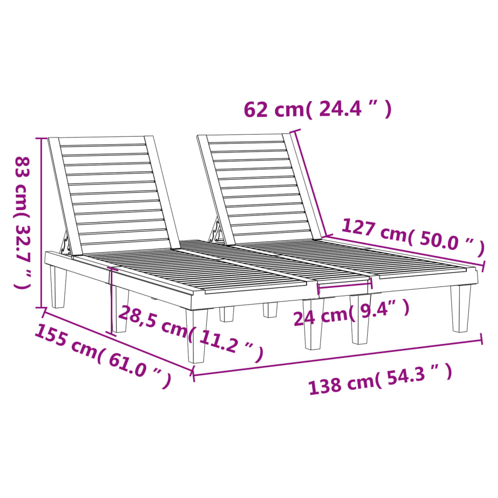 Double Sun Lounger Black 155x138x83 cm Polypropylene