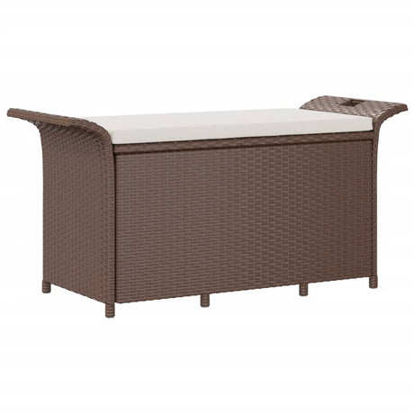 Garden Bench with Cushion Brown 116x46x57 cm Poly Rattan