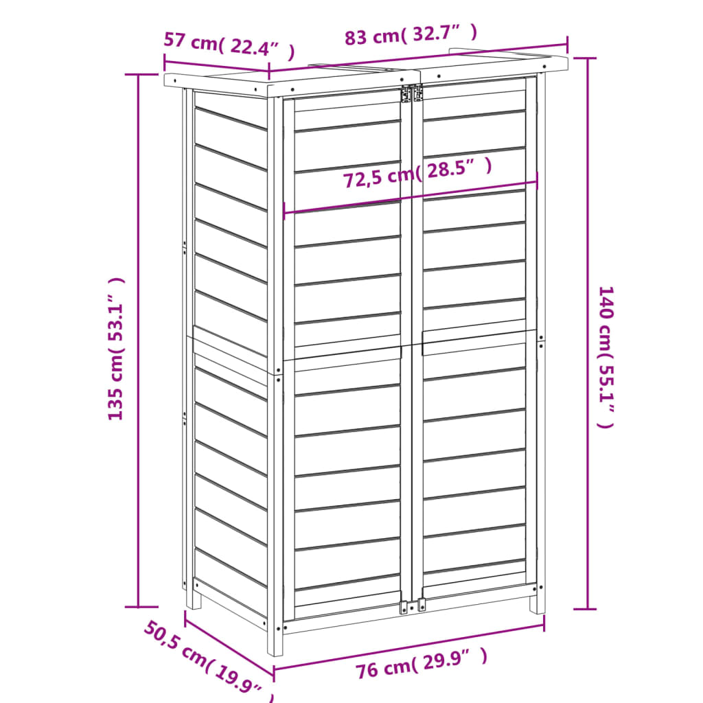 Garden Tool Shed Brown 83x57x140 cm Solid Wood Pine