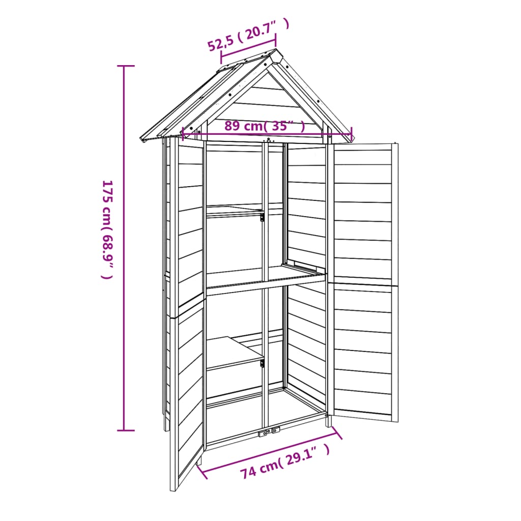 Garden Tool Shed Brown 89x52.5x175 cm Solid Wood Pine