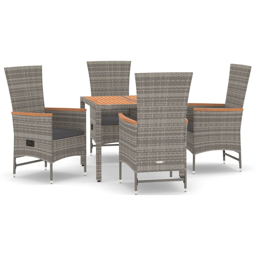 5 Piece Garden Dining Set Grey Poly Rattan&Solid Wood Acacia