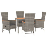 5 Piece Garden Dining Set Grey Poly Rattan&Solid Wood Acacia