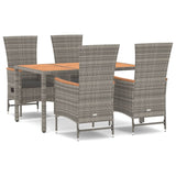 5 Piece Garden Dining Set Grey Poly Rattan&Solid Wood Acacia