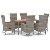 7 Piece Garden Dining Set Grey Poly Rattan&Solid Wood Acacia