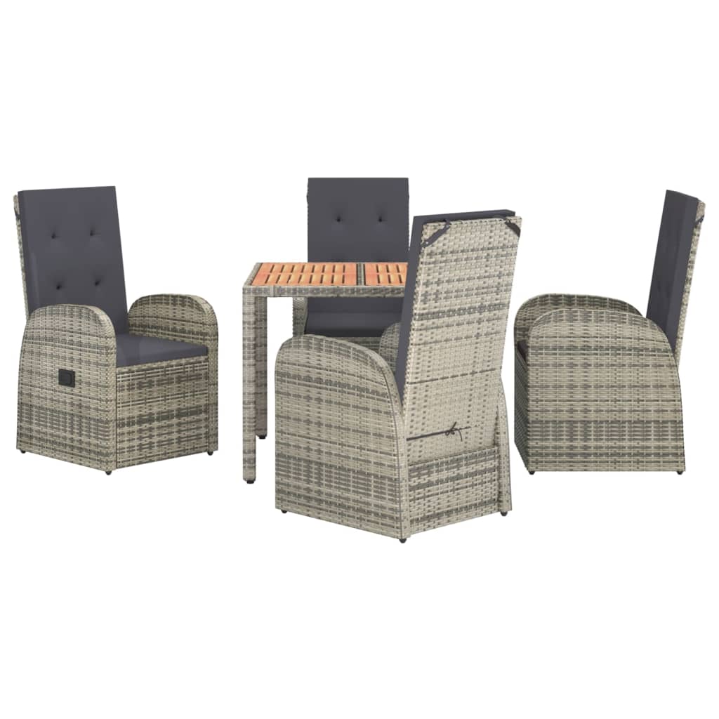 5 Piece Garden Dining Set Grey Poly Rattan&Solid Wood Acacia