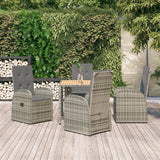 5 Piece Garden Dining Set Grey Poly Rattan&Solid Wood Acacia