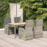 5 Piece Garden Dining Set Grey Poly Rattan&Solid Wood Acacia