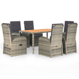 7 Piece Garden Dining Set Grey Poly Rattan&Solid Wood Acacia