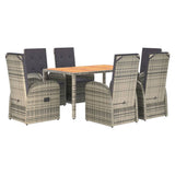 7 Piece Garden Dining Set Grey Poly Rattan&Solid Wood Acacia