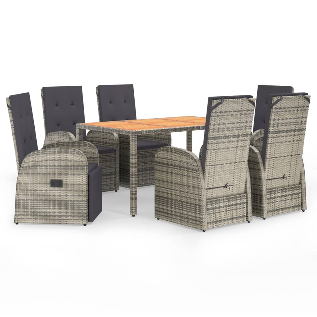7 Piece Garden Dining Set Grey Poly Rattan&Solid Wood Acacia