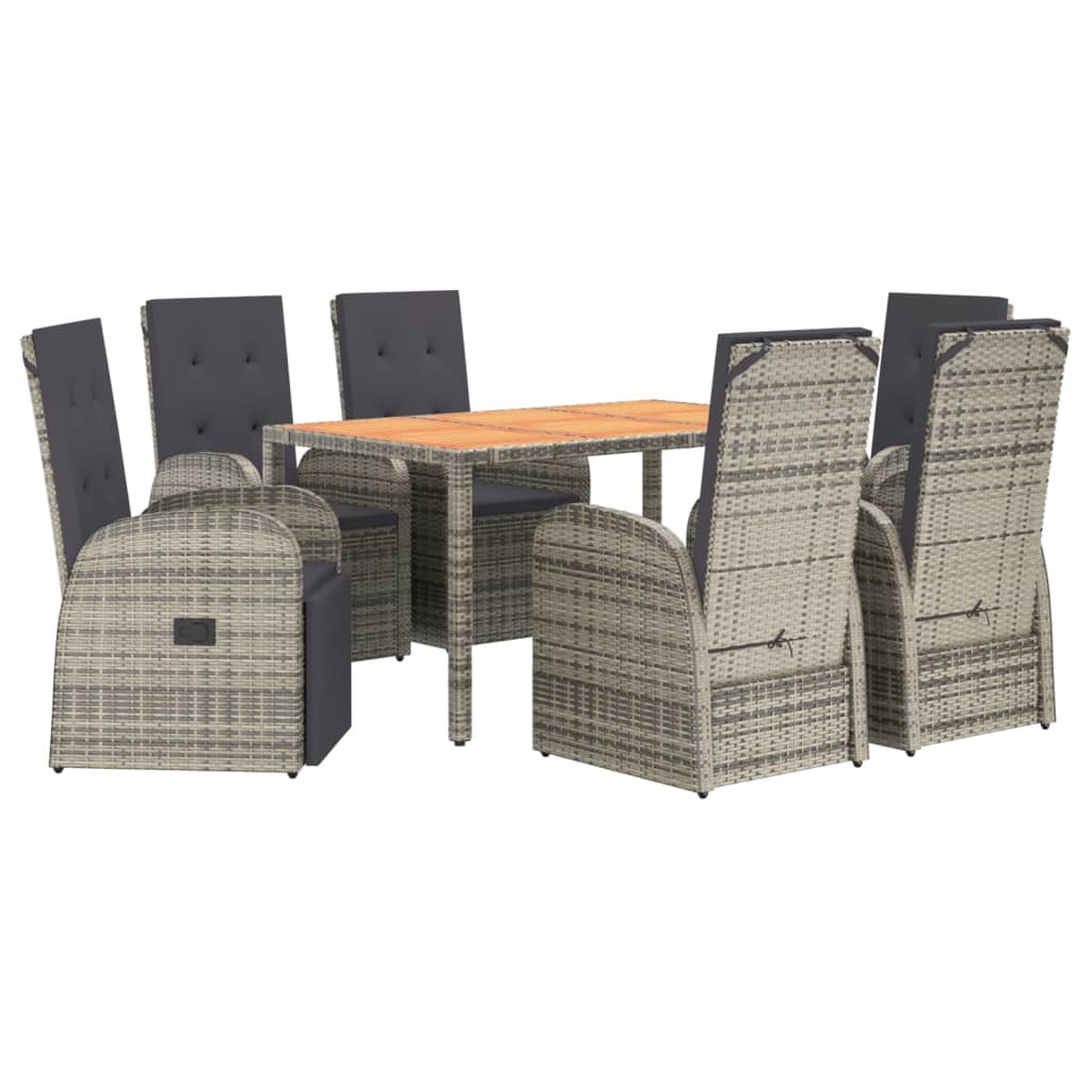 7 Piece Garden Dining Set Grey Poly Rattan&Solid Wood Acacia