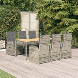 7 Piece Garden Dining Set Grey Poly Rattan&Solid Wood Acacia