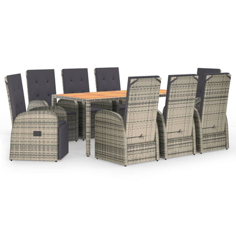 9 Piece Garden Dining Set Grey Poly Rattan&Solid Wood Acacia