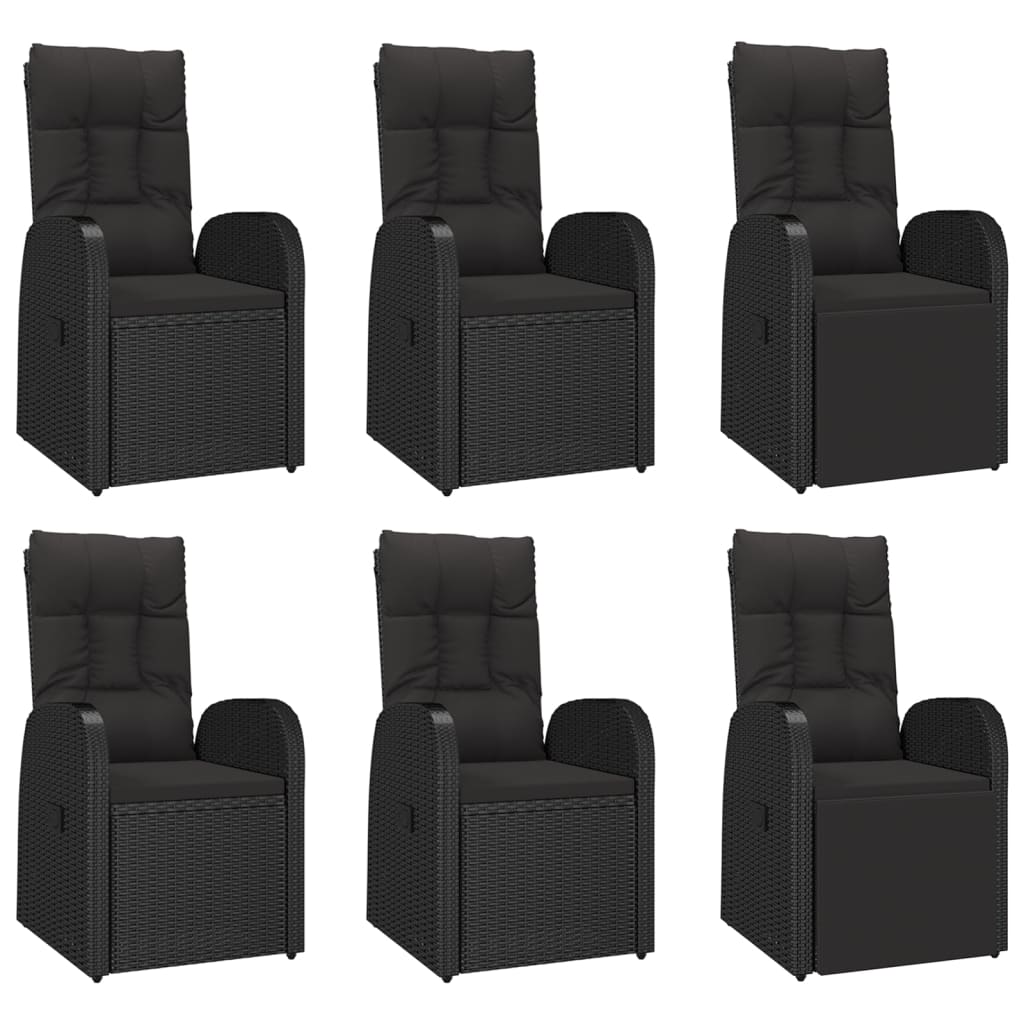 7 Piece Garden Dining Set Black Poly Rattan&Solid Wood Acacia
