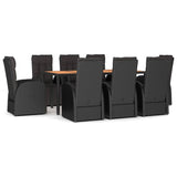 9 Piece Garden Dining Set Black Poly Rattan&Solid Wood Acacia