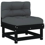 Middle Sofa with Cushions Black Solid Wood Pine