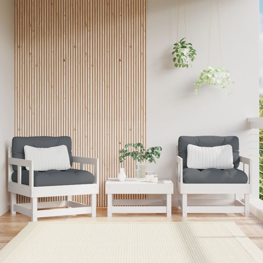 Garden Chairs with Cushions 2 pcs White Solid Wood Pine